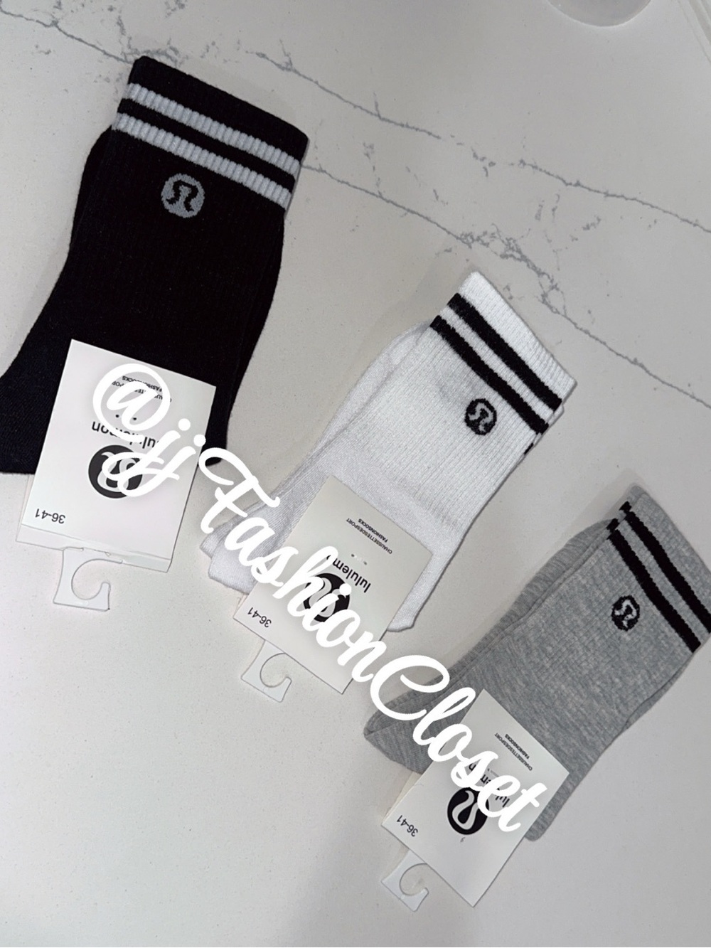 Fashion Lulu Athletic Crew Socks - Pack of 3 (Black, White, Gray)